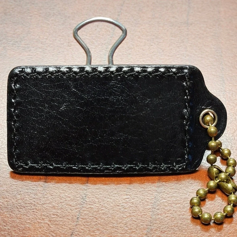 Authentic Coach Leather Hang Tag Color Black With Gold/Brass Ball Chain